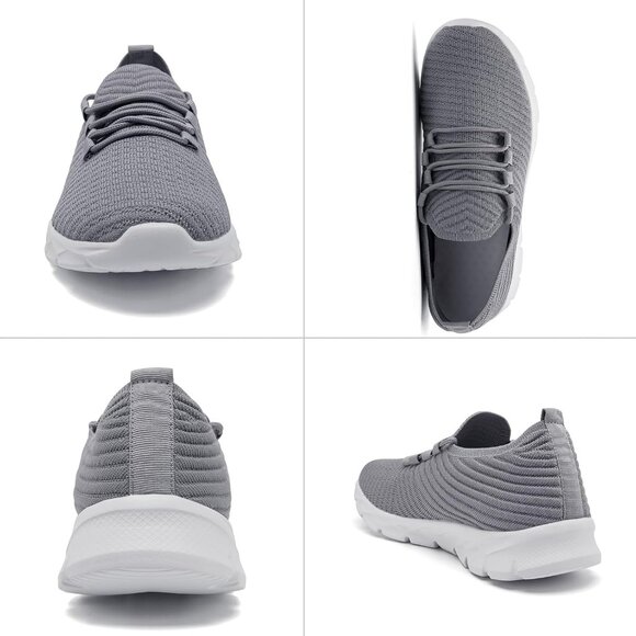 Men's Grey Gym Sneaker Running Breathable Lightweight Walking Slip on Shoes - Picture 5 of 6